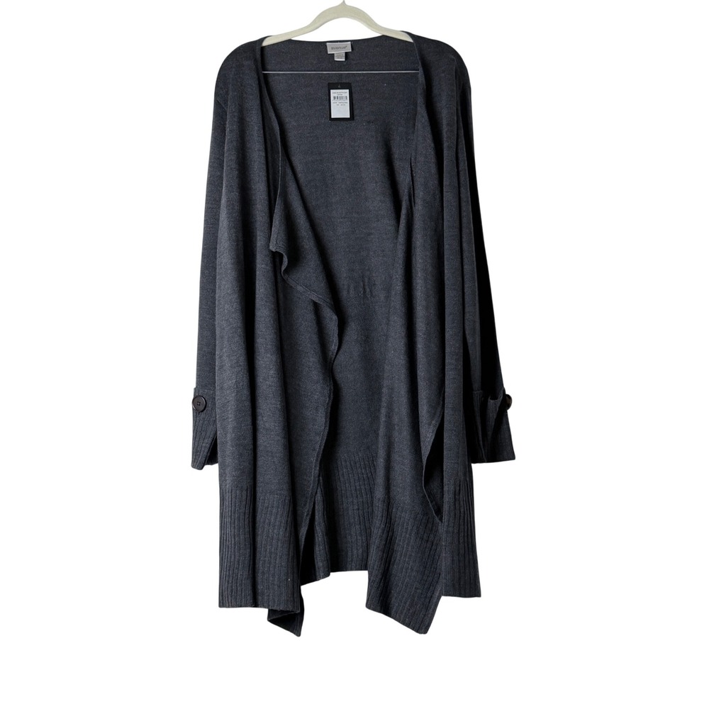 Avenue Cardigan Women's Casual 22/24 Charcoal Frilly Cuffed‎ Open Front Duster